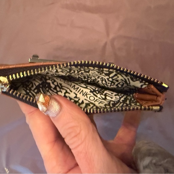 NWOT Rebecca Minkoff Luggage Brown/Neon Yellow Leather Coin Purse w/ keyring - Picture 4 of 6